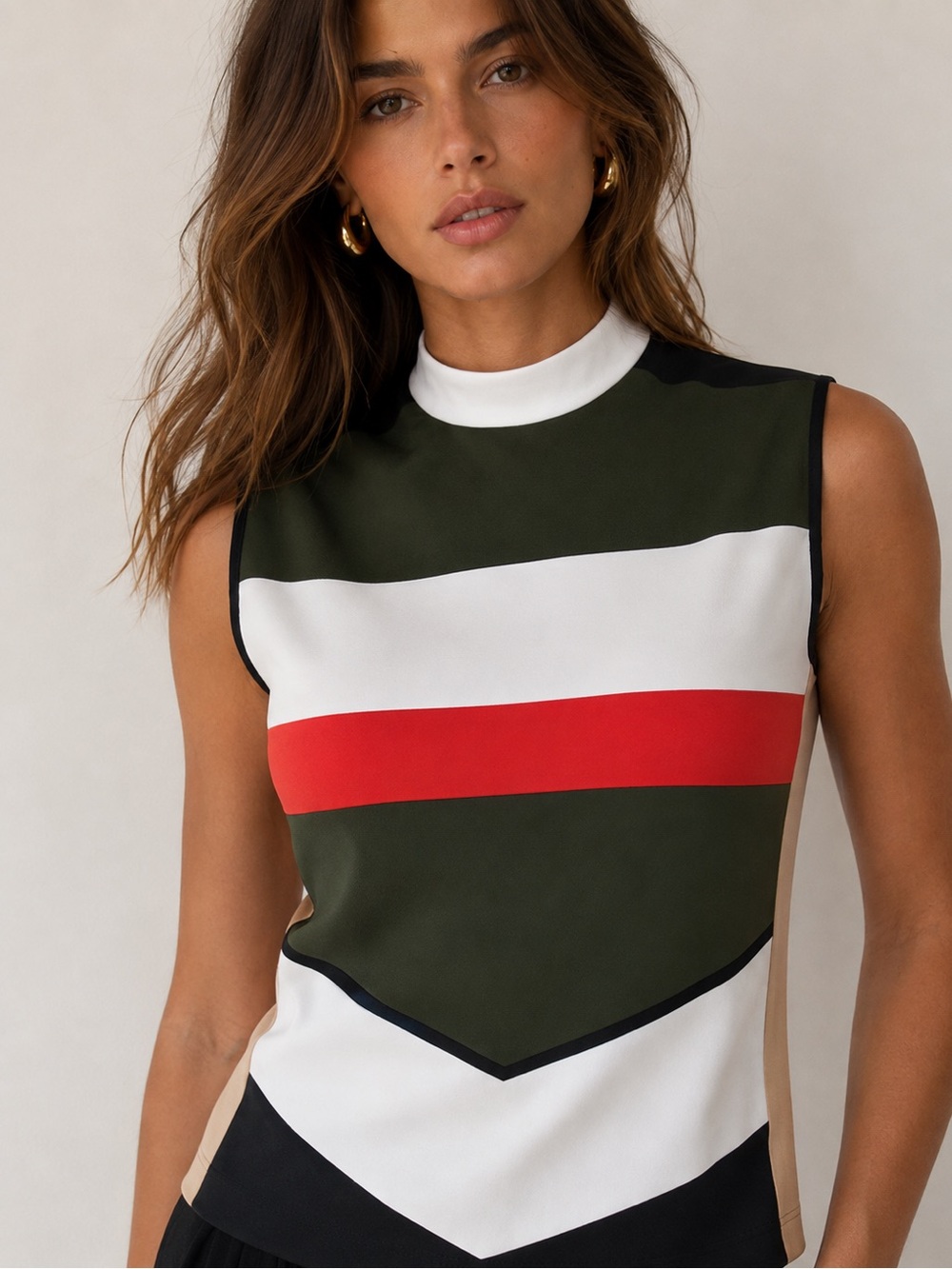Zara W&B Sleeveless Colorblock High Neck Mock Neck Tank Top Geometric Small
